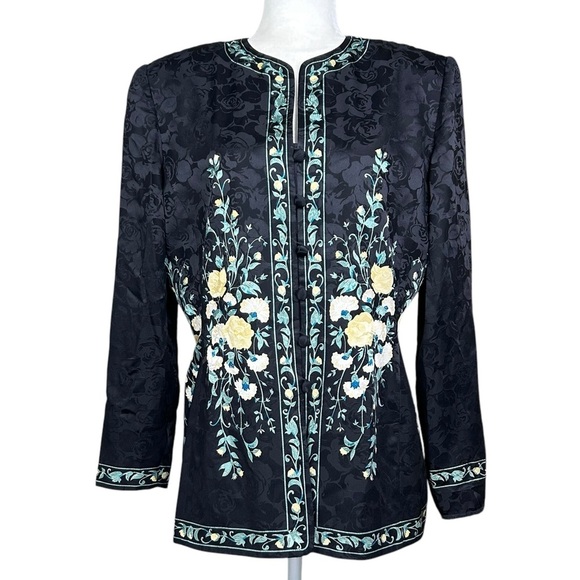 Vintage Adrianna Papell Silk Jacket Top 12 Oriental Inspired Floral Evening - Picture 1 of 10